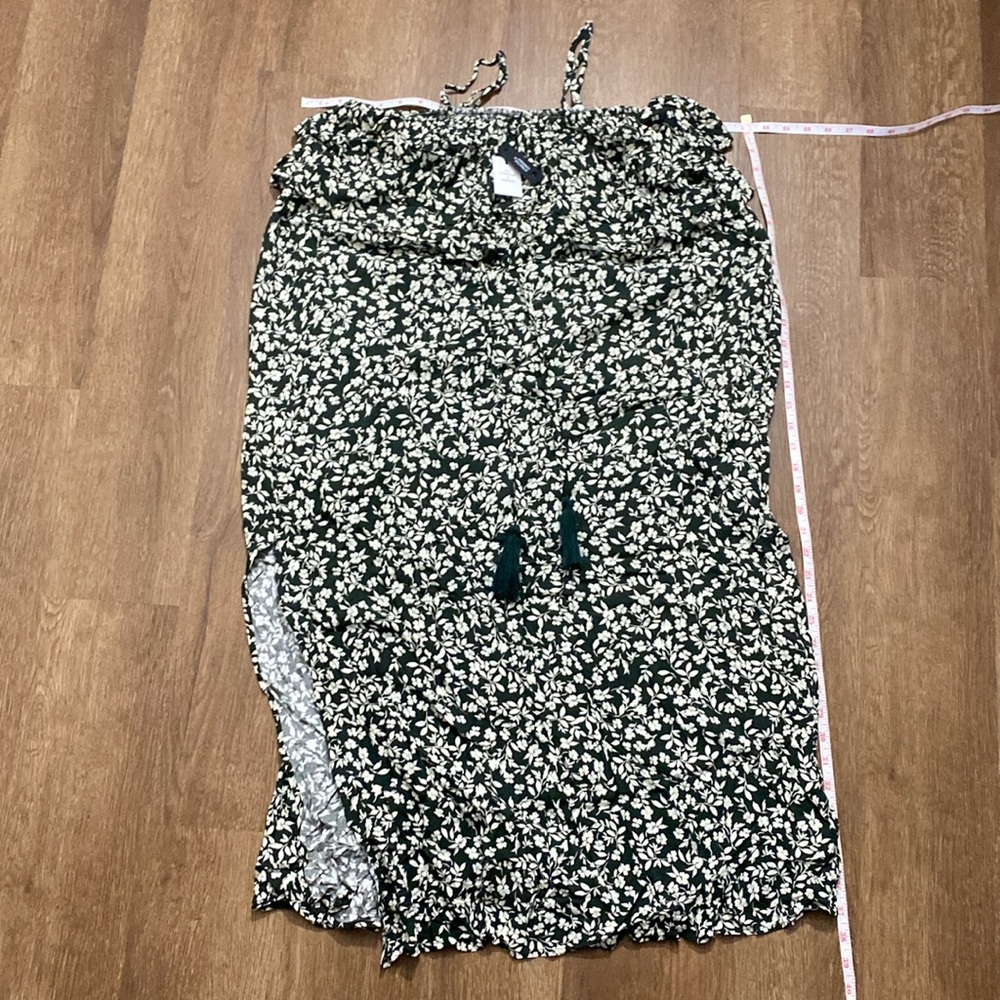 Zexxxy Large Ruffle Dress Olive Green Floral with Pockets Slit NWT